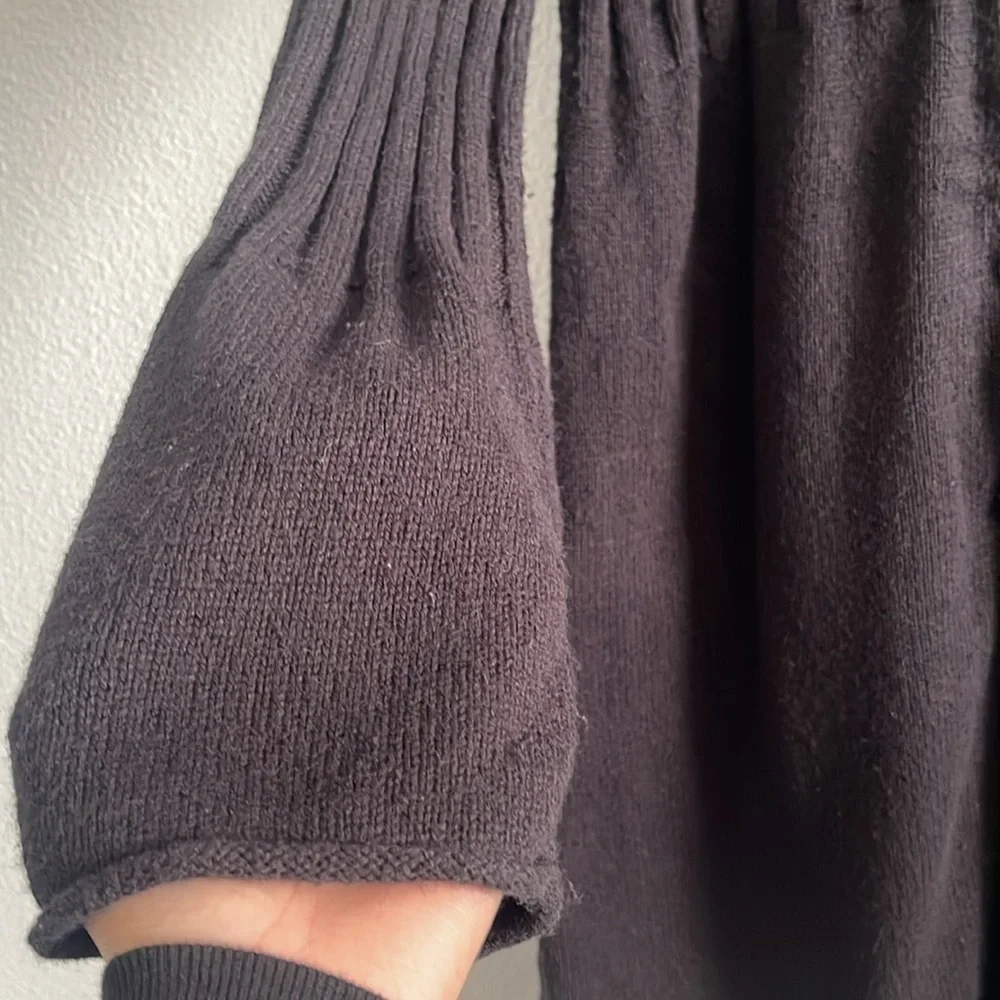 Style & Co Leopard Faux Fur Collar Flare Cuff Black Knit Long Cardigan Size M - Picture 2 of 5